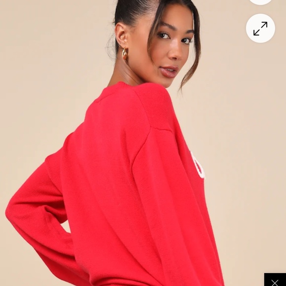 Lulus Joyous Style Red Embroidered Pullover Sweater - Size L/XL - Picture 3 of 4
